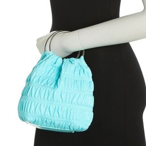 🆕 House of Want Vegan Leather Ring Handle Pouch Wristlet Handbag in Sky Blue